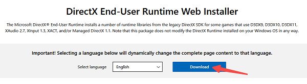 手动下载安装DirectX End-User Runtime