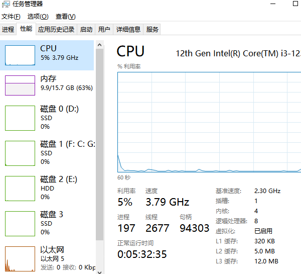 用任务管理器快速查看CPU、内存、显卡