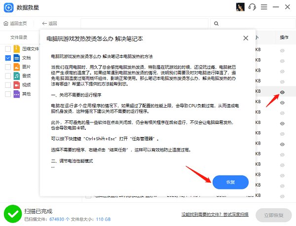 预览并恢复文件